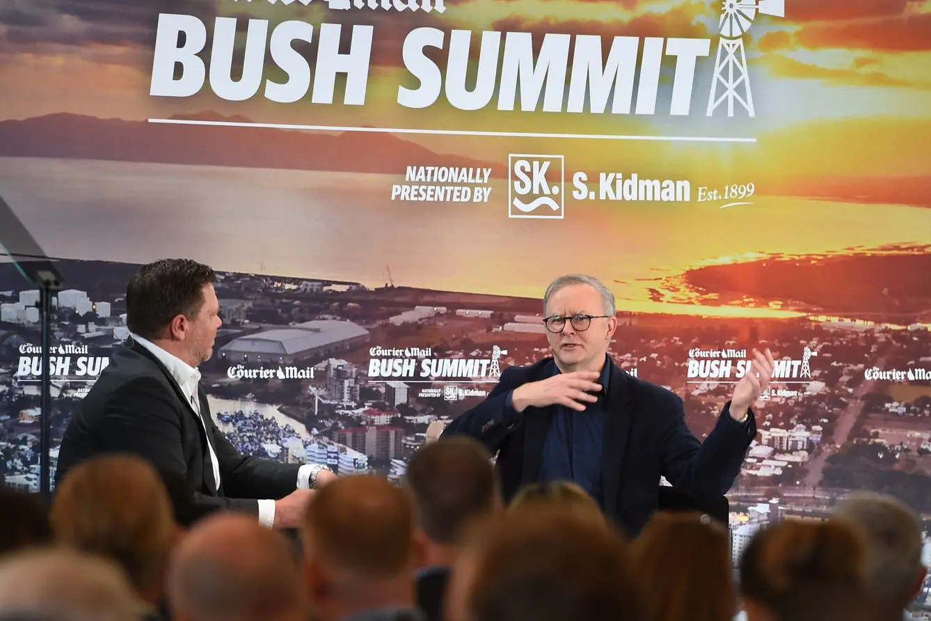 Prime Minister Anthony Albanese has called for respectful debate on renewable energy during a public forum \\'Bush Summit\\' on Friday morning. Photo: AAP/Scott Radford-Chisholm