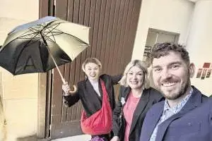 Proud principal Sharon Allman with Natalie Polak and her equally proud husband, Matthew Polak, in Sydney for the event. 