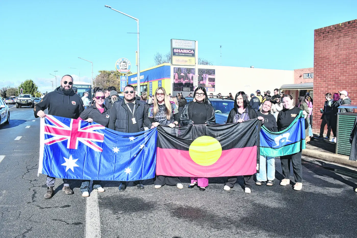 Representatives from Dubbo\\'s NAIDOC Committee before the march through the streets. Photo: Dubbo Photo News