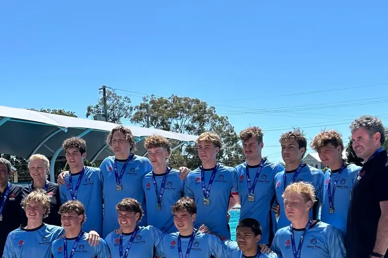 With his NSW team-mates at the 2024 National Under 17 Championships on the Gold Coast last week, Declan\\u2019s NSW side came in second, with the nominal local lad, front row, first on the left. Photo: Supplied