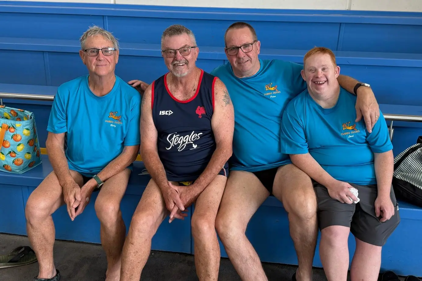 Some happy lads waiting to line up on the blocks: Bill Greenwood, Tom Gray, Peter Allen and Josh Bird. Photo: Contributed