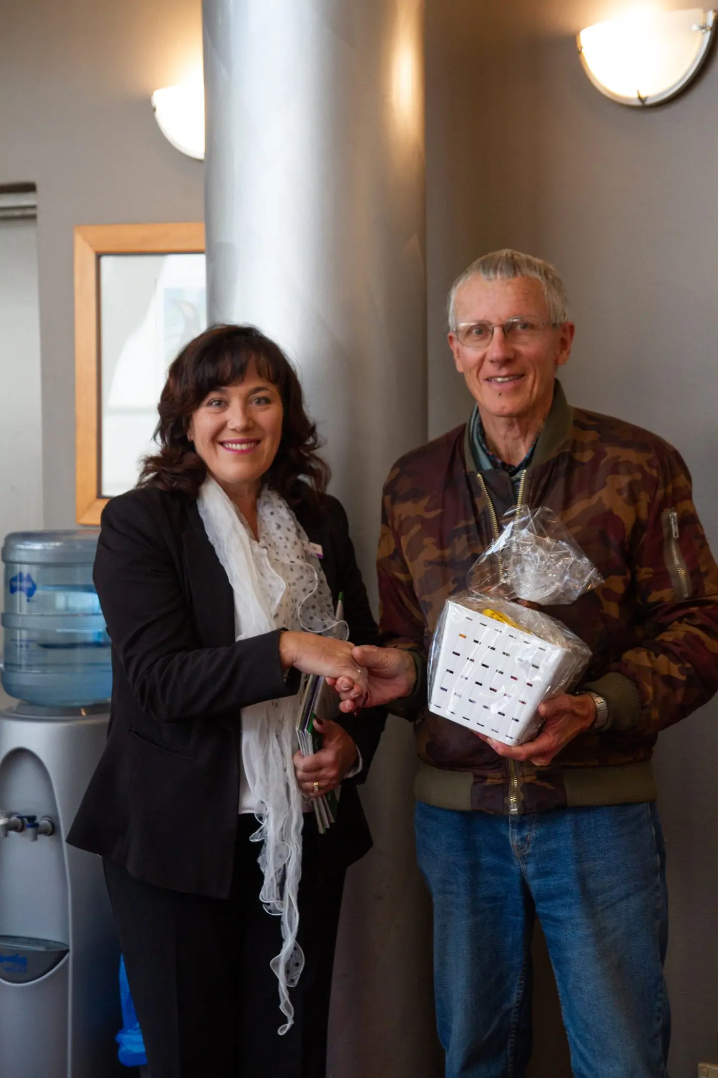 Giving thanks to Debbie Todkill for her tremendous and informative speaking event at Dubbo\\'s CPSA meeting. Pictured are Debbie Todkill from NALAG and Don Graham from CPSA. Photo: Dubbo Photo News.