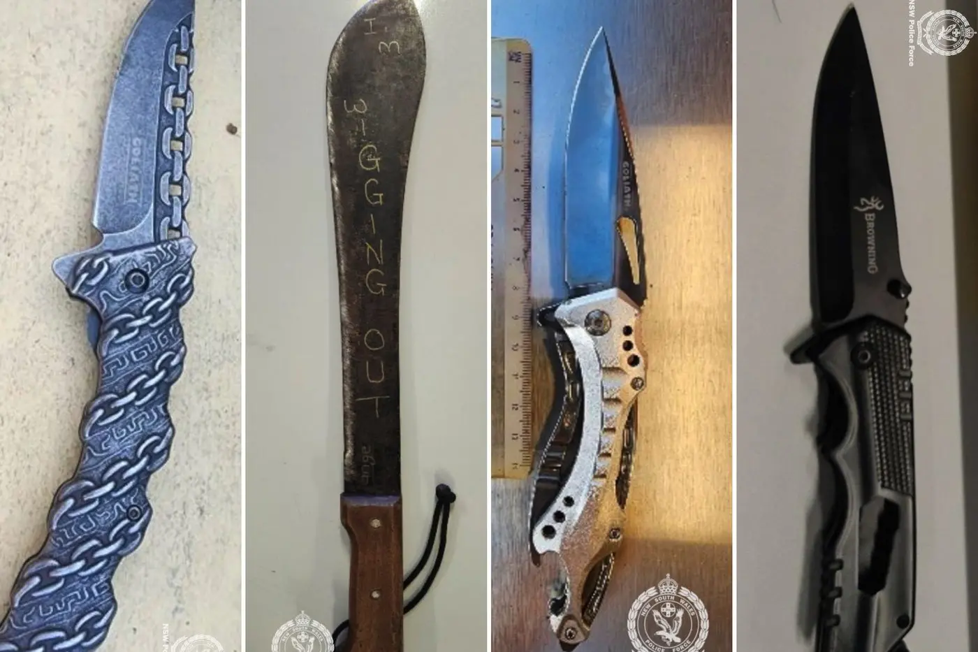 Since anti-knife laws were changed in December, NSW Police have seized 91 unlawful weapons and charged 67 people. Photo: AAP/NSW Police