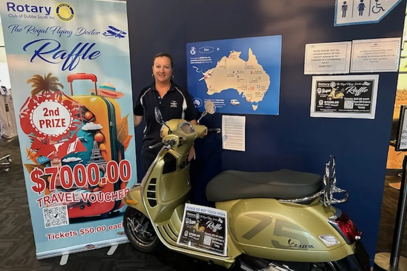 Michelle Wishart, RFDS South East Visitor Services Manager, with the Vesper that is a major prize for the raffle being conducted by South Dubbo Rotary ahead of the RFDS Black Tie Ball on May 3. Photo: Supplied.