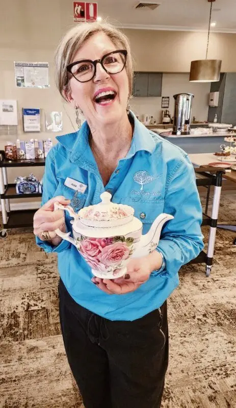 Anyone for tea? Anne Gemmell at the Oak Tree Retirement Village high tea. Photo: Dubbo Photo News. 