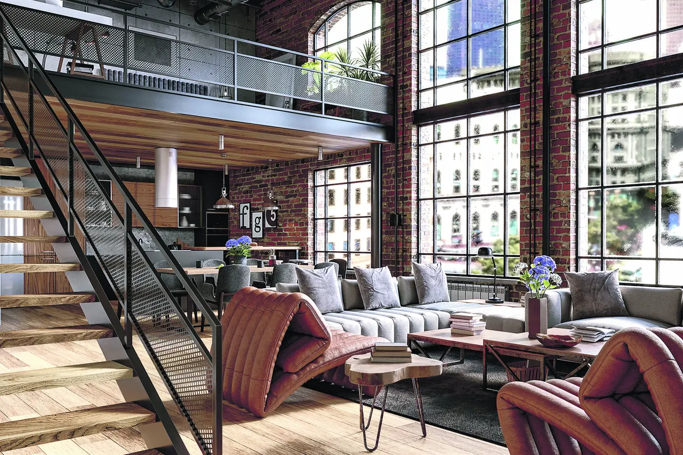 Neutral colours like brown, black and dark grey take centre stage with industrial decor.