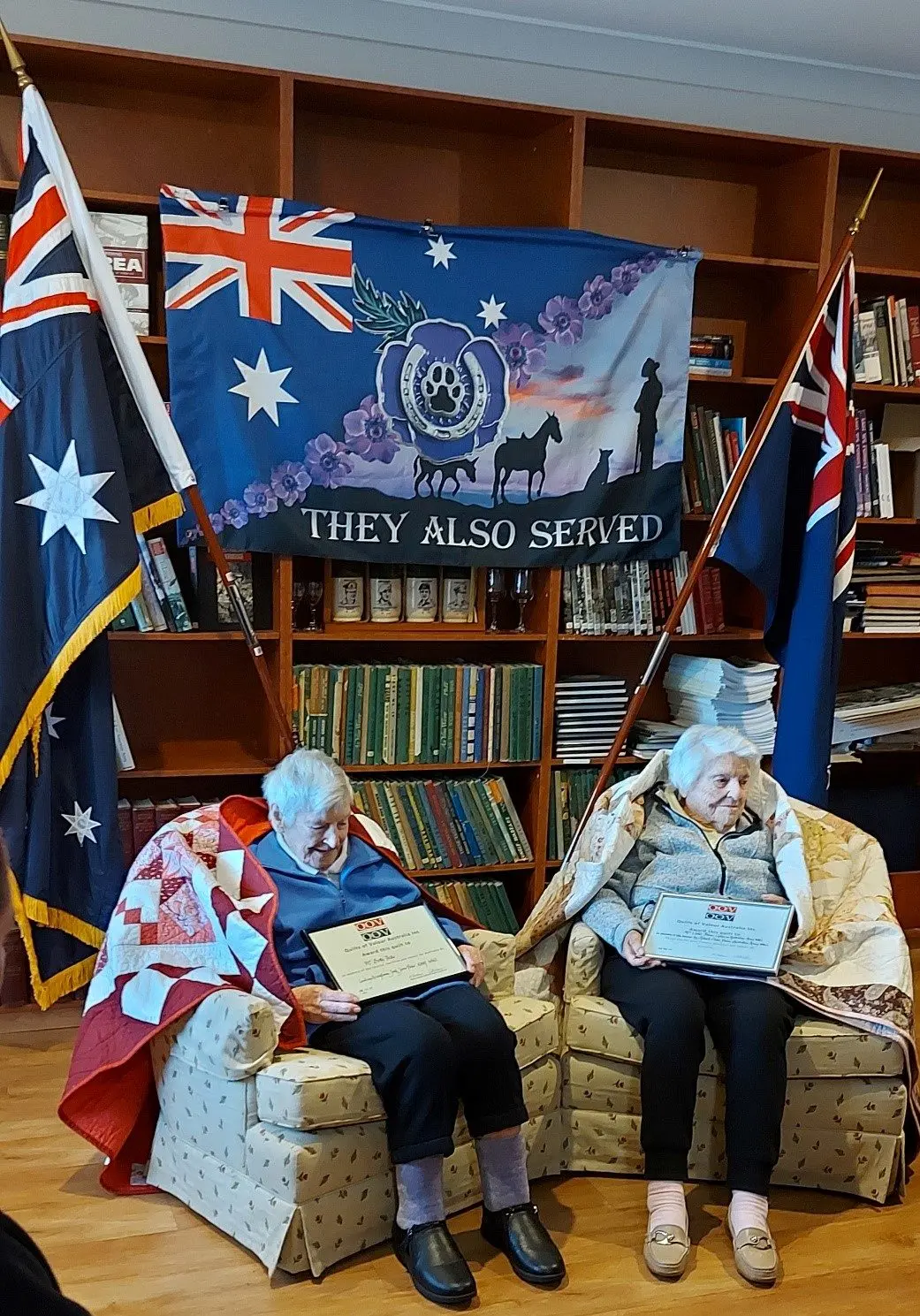 Betty Peter and Violet Palm were awarded special quilts in recognition of their sacrifice and service to Australia. Photo: Supplied.
