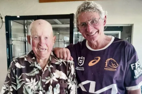 Ray Anthony and Carl Moore, winners of the recent Trangie bowls day. Photo: K. Bennett