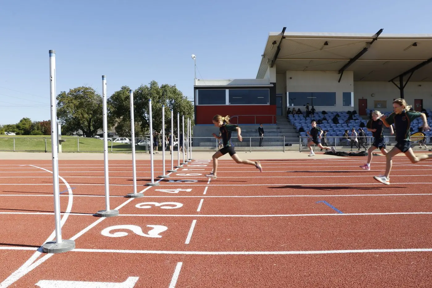 Off and running, sprinters from Macquarie Anglican Grammar School during their recent athletics carnival, utilising the million-dollar newly-renewed running track at Barden Park. Photo: Supplied