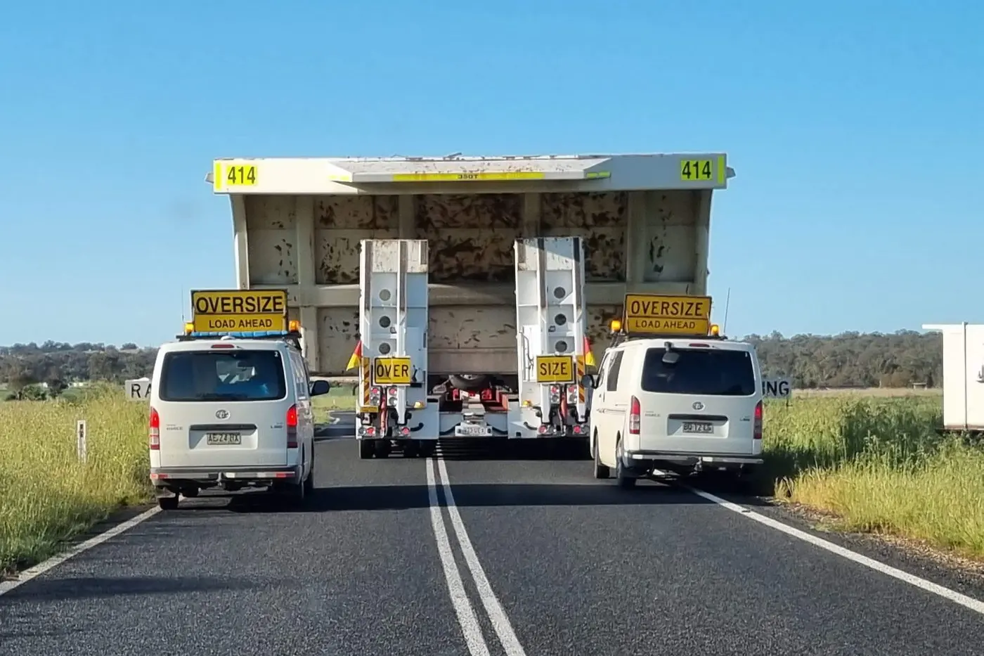 Motorists were held up when this giant wide load blocked a railways crossing near Dunedoo on the weekend. Photo: Mel Farrow