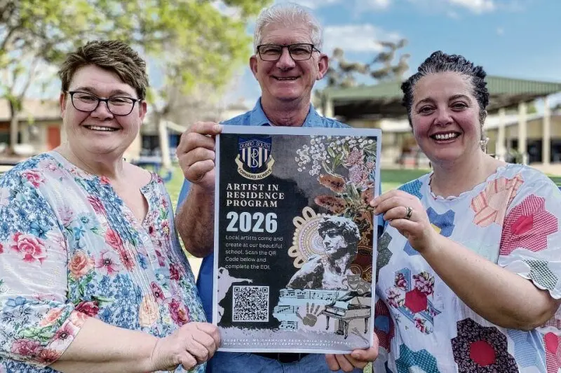 Dubbo South Public School\\u2019s Alexandra Prince, Robert Tarry, and Rowena Gay are looking to set up an Artists-in-Residence program. Photo: Supplied.\\n