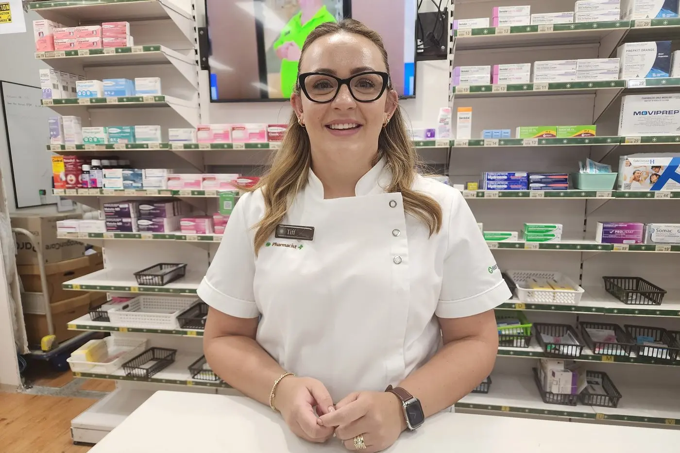 Tiffany Findlay at Orana Mall Pharmacy. The Dubbo mother-of-two has commenced her 12-month pharmacy internship there after completing a Bachelor of Pharmacy with the University of New England. Photo: Dubbo Photo News/Ken Smith.