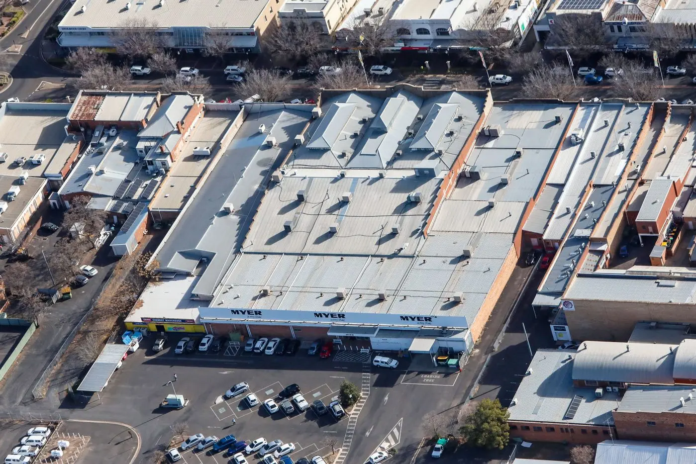 The main building area of Myer Dubbo. The building and its carparks have been listed for sale, with Myer continuing with a new lease, according to the selling agents. Photo: Dubbo Photo News/file