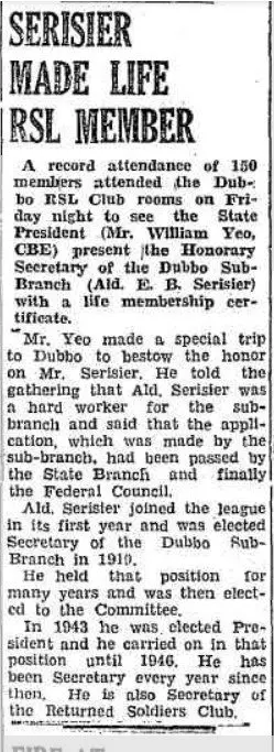 Local historian Patrick Bourke recently contacted DPN with a fascinating news item that ran in the Dubbo Liberal and Macquarie Advocate in 1954, about Errol Bayliss Serisier, the grandson of Jean Emile Serisier, one of the founders of modern Dubbo.\\u00A0