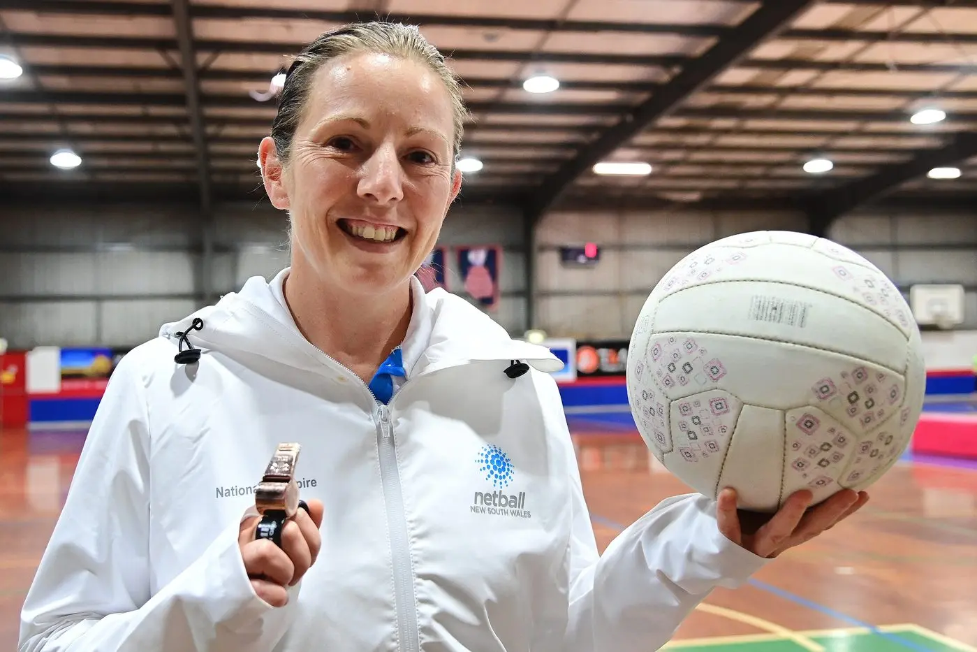 Shelley Hutchinson at Dubbo Sports World last week where she referees two or three games of indoor netball every Wednesday night. Photo: Dubbo Photo News/Mel Pocknall