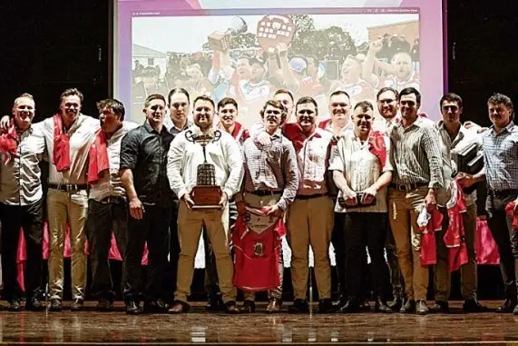 Top of the mountain! Coolah Kangaroo\\u2019s First Grade side with the Clayton Cup with which they were recently presented as the top rugby league side in bush footy for 2025. Photos: Coolah RLFC