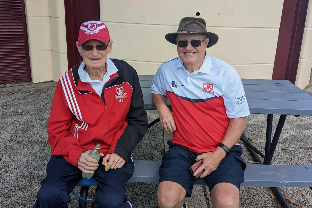 Brian Booth and Paul Bourke recalling their days batting together for St George. Photo: Supplied