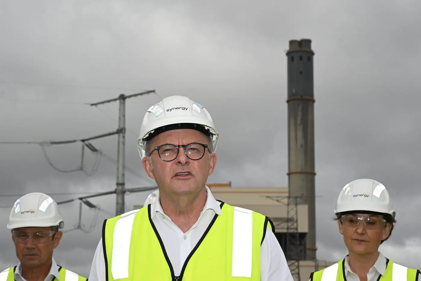 Prime Minister Anthony Albanese speaks to the media during a visit to Collie Battery Energy Storage System in Western Australia. Photo: AAP/Lukas Coch