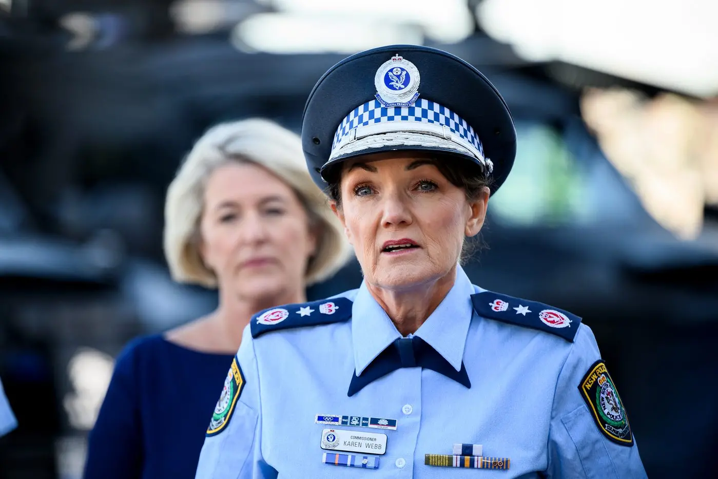 NSW Police Force Commissioner Karen Webb (front) said up to 60 officers would be dispatched for dedicated units tackling youth crime in the north and west of the state. Police Minister Yasmin Catley (back) said the police operation would focus on recidivists and ringleaders. Photo: AAP/Bianca De Marchi