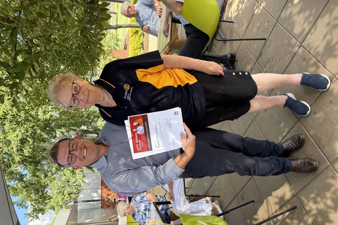 Maureen Murray Wilcox, who is one of the recipients of a Local Achievement Award as part of the 2025 NSW Seniors Festival, is pictured with Member for Dubbo Dugald Saunders. Photo: Supplied.