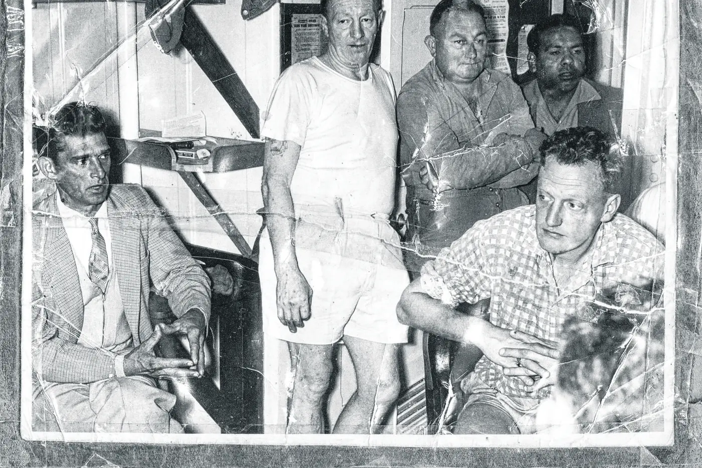 Horrie Saunders and Ray Peckham on a boat to Sydney. Photo: Supplied.