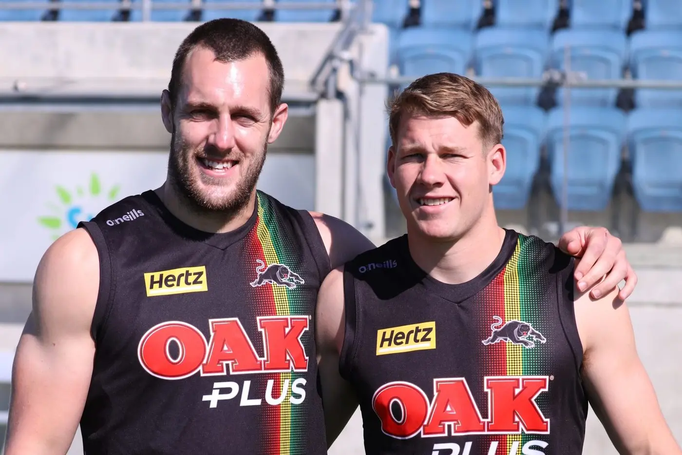 Isaah Yeo and Matt Burton as Panthers teammates last season. Photo: Panthers Media/File