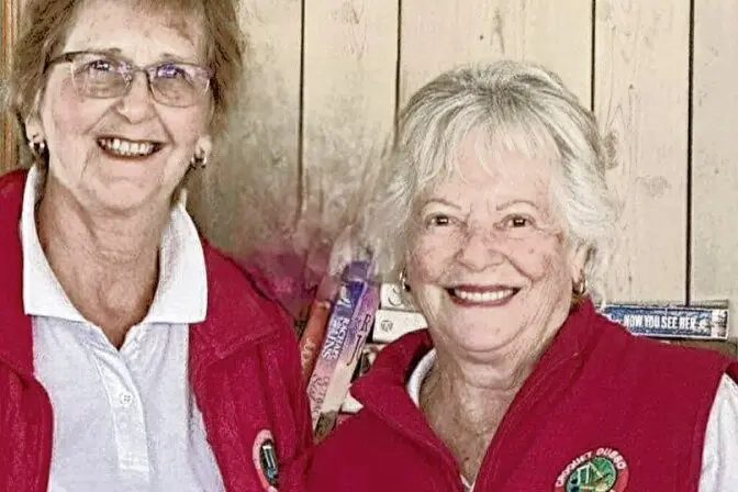 Two new pins named for top play by Dubbo Croquet members, one of whom, Lillian Wallace (at right) is seen here with the new pin and Club President, Kate Colwell. Photos: Supplied.