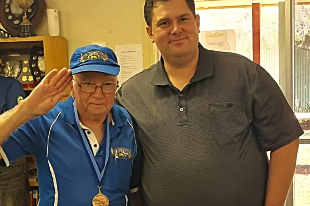 Saluting\\u00A0 a wonderful sport: a keen old-timer at the State Black Powder Championship at Dubbo Pistol Club recently with Dubbo Deputy Mayor Cr Phillip Toynton, a strong supporter of target shooting as a sport. Photo: Facebook.