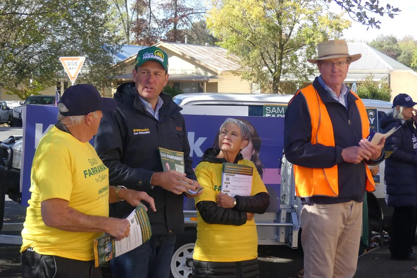 The seat of Calare has been called for independent Andrew Gee, pictured right at pre-polling on Friday, but late on Saturday night Nationals Leader David Littleproud hadn\\'t ruled his party\\'s candidate Sam Farraway, left, out of the contest. Photo: AAP/Stephanie Gardiner