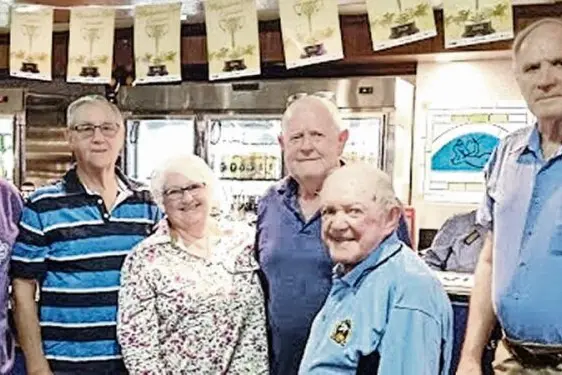 Ducks past and present: Tom Gray, Bill Greenwood, Kerry Roots with his wife, Matt Dover and Greg Salmon. Photo: Dubbo Ducks.