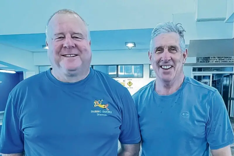 Smiles all-round for Dubbo Ducks Brace Relay Winners, Warren Williams and Neil Harris. Photo: Supplied