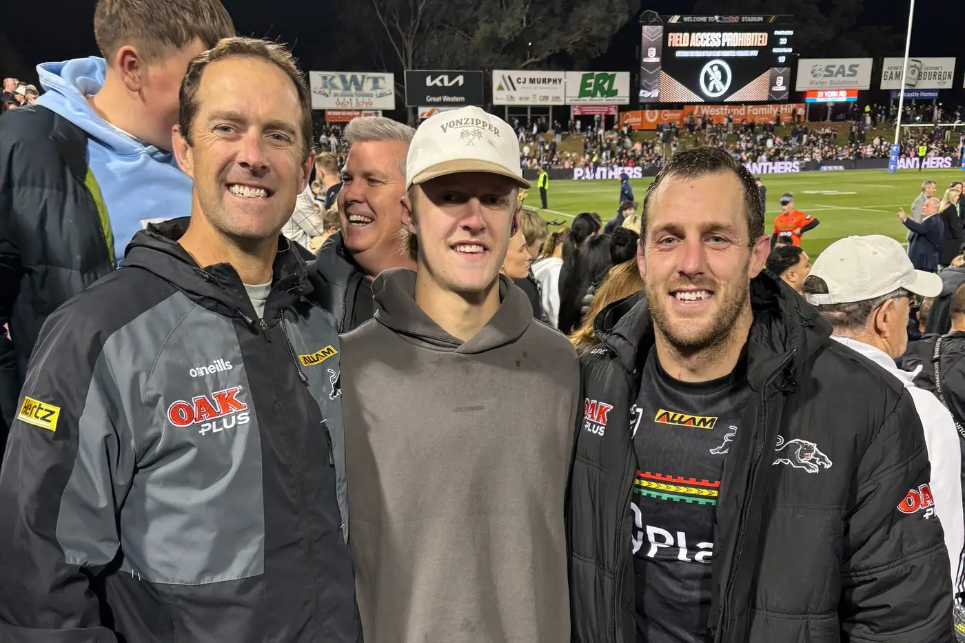 Pictured: Justin Yeo with sons Xavier and four-time NRL premiership winner, Isaah Yeo. Photo: Supplied