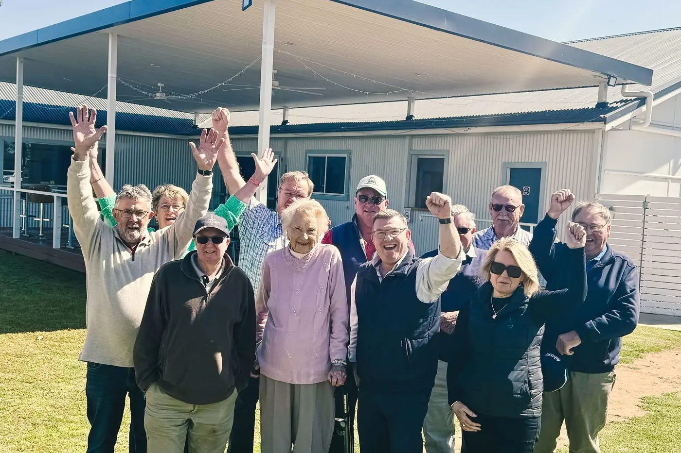 Committee members, volunteers and officials celebrating the opening of the new pergola at Trangie Golf Club. Photo: Supplied