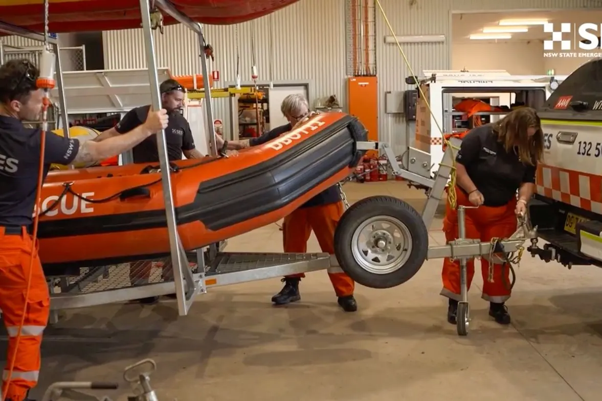 Western Region SES Crews pictured getting ready to deploy to flooded parts of the state. Photo: SES