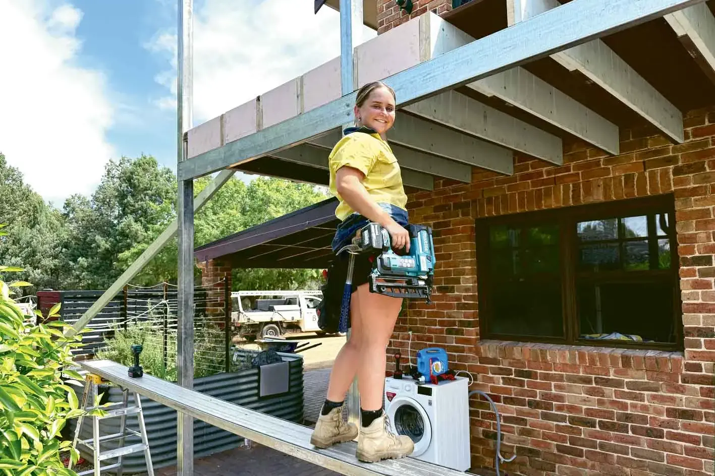 <p>TAFE NSW carpentry student Meg Turner from Dubbo is entering a field in high demand. Photo: TAFE NSW</p>\\n