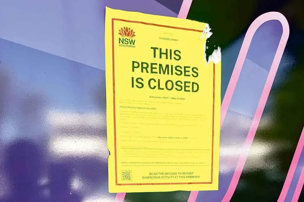 <p>Bright yellow notices like this identify locations where enforcement activity has occurred in an attempt eradicate illegal tobacco retailing in the region. Photo: Dubbo Photo News</p>\\n