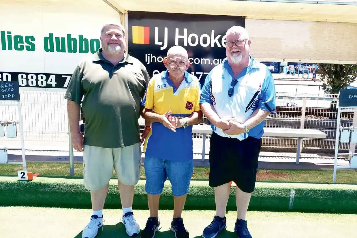 <p>Winners are grinners! Pat Coffey, Leo Balstad and Brian Coffey won the Christmas Eve comp. Photo: Back Bowls</p>\\n