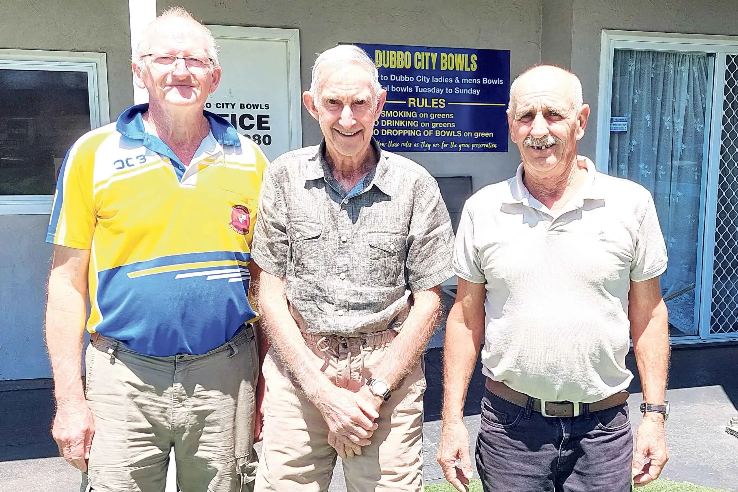 <p>Recent winners of the Men\\'s Wednesday morning social bowls, Ian Hobson, Frank Armstrong, and Peter Collins. Photo: Back Bowls</p>\\n
