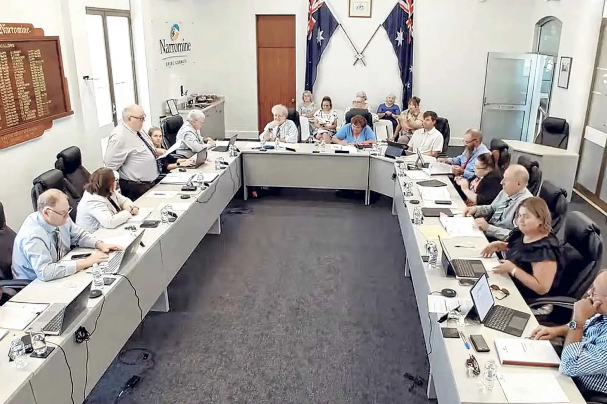 <p>A snapshot from the live-streamed council meeting on February 11 in Narromine, with Mayor Ewen Jones addressing the meeting. Photo: Narromine Shire Council</p>\\n
