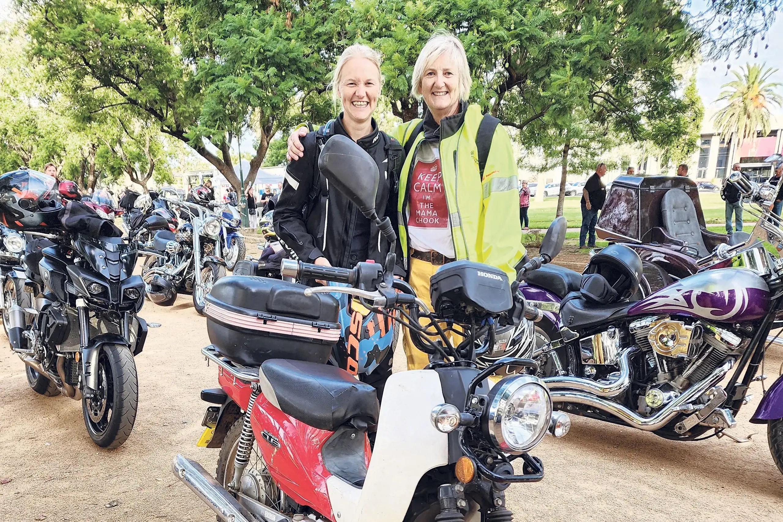 <p>Ready to roll in the 2025 \\u201CBlack Dog Ride\\u201D:  Janneke and Lorna with her trusty little \"postie bike\". Photo: Dubbo Photo News</p>\\n