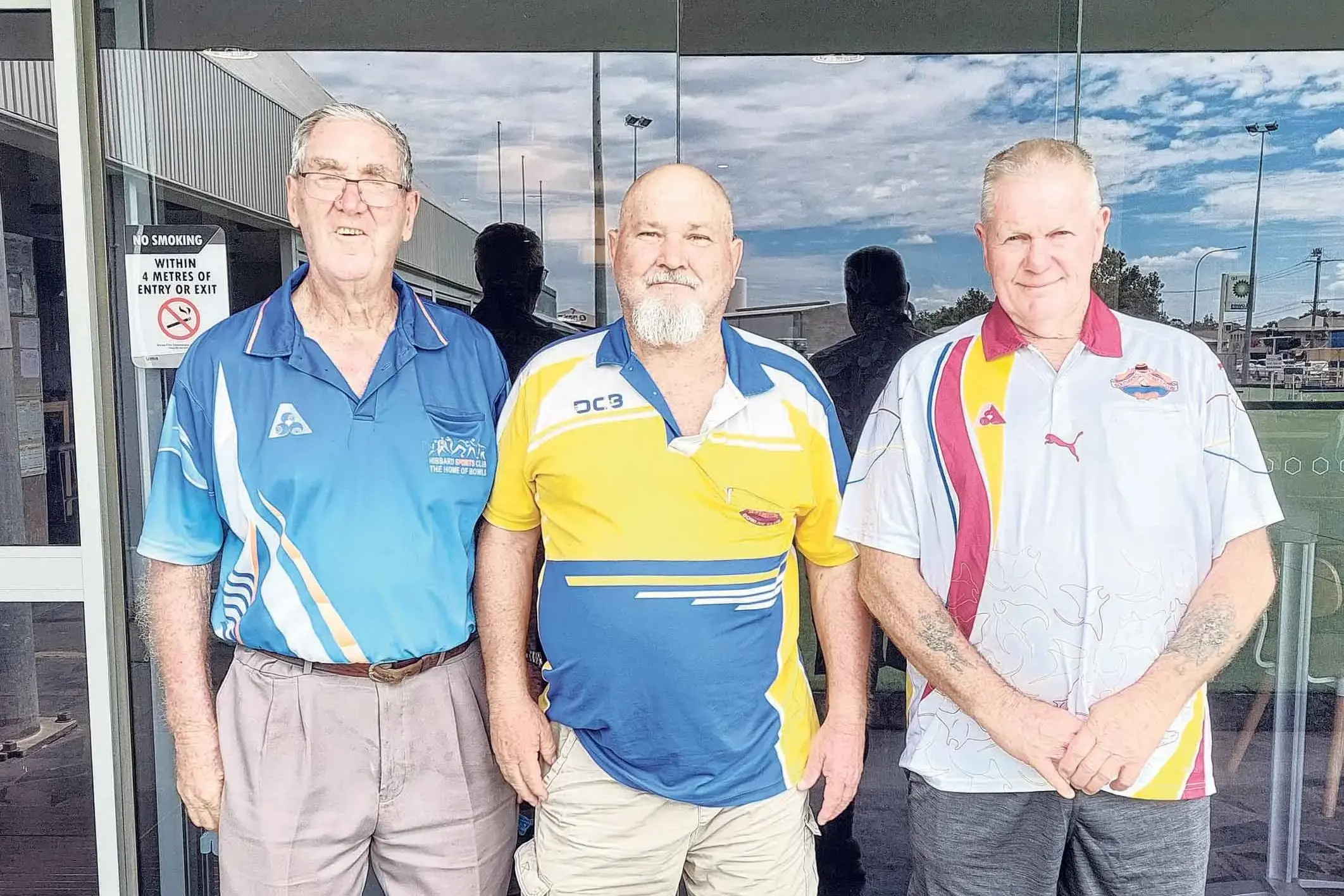 <p>Winners are grinners! Ken Whitiker, Neil Hayburn and Merv Teale. Photo: Back Bowls</p>\\n