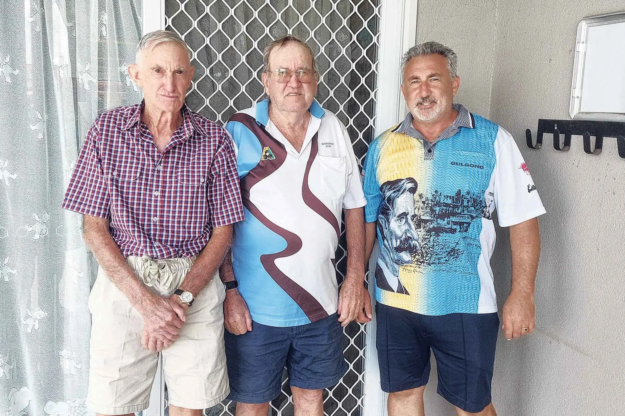 <p>Social bowls winners Frank Armstrong, Ron Anderson and Nick Birbiles. Photo: Back Bowls</p>\\n