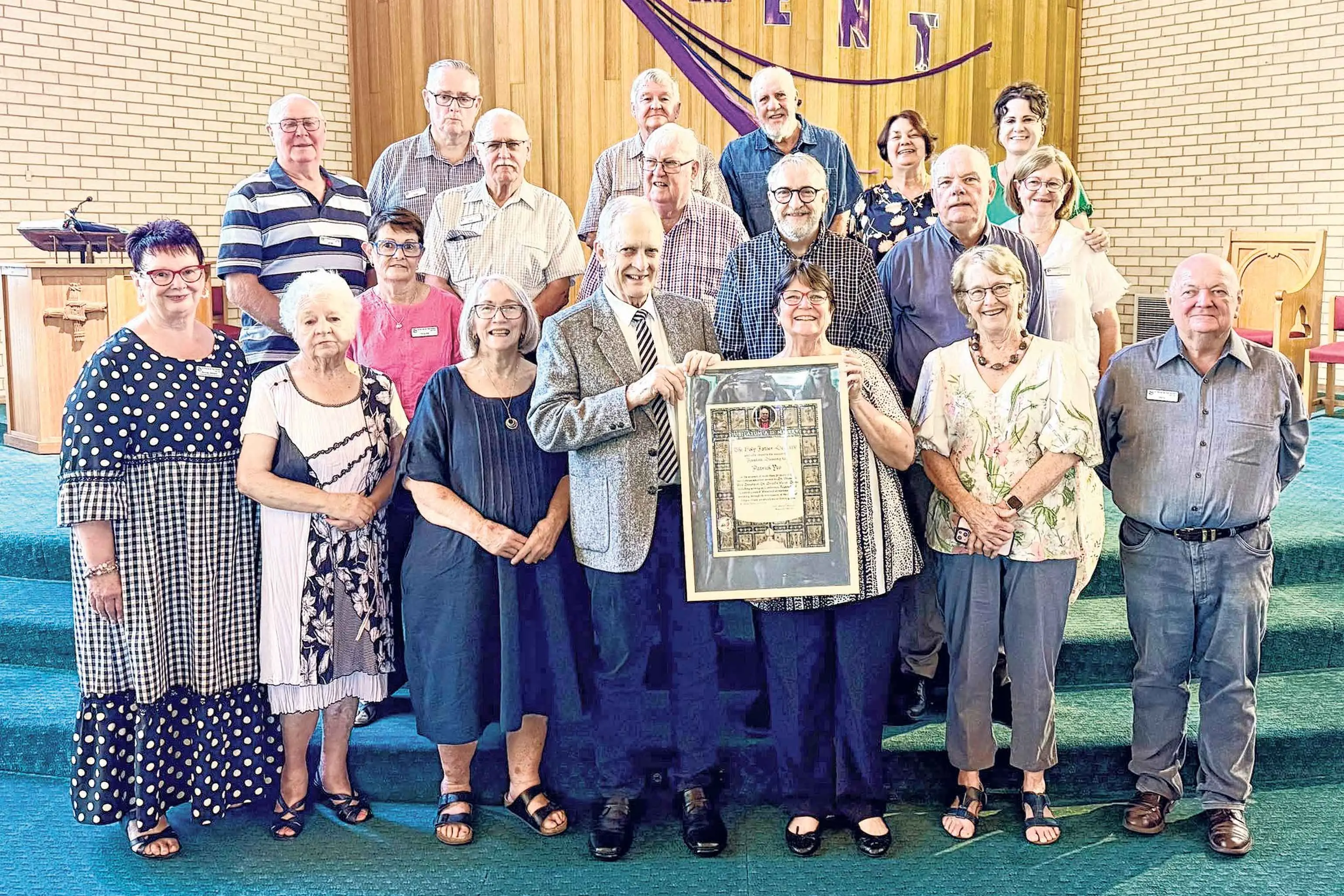 <p>Family, colleagues, and parishioners at St Brigid\\u2019s Catholic Church Dubbo for Pat Yeo\\'s (standing middle) special recognition.</p>\\n
