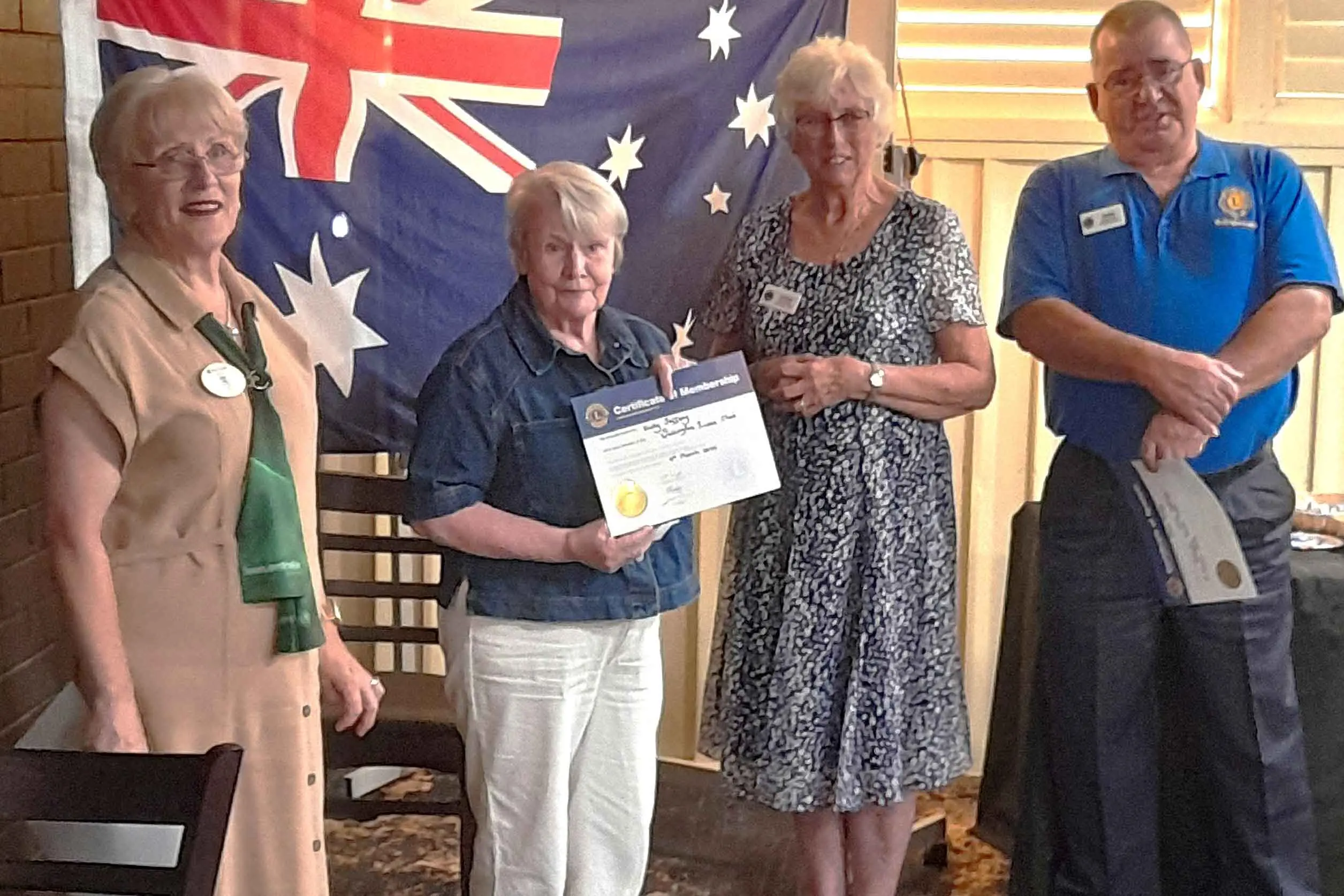 <p>New Lion joins the pride! District Governor, Judy Ryan; new Lion, Vicki Jeffery; her sponsor, Chris Hardy; and Wellington President, John Pringle at the induction recently. Photo: Supplied</p>\\n