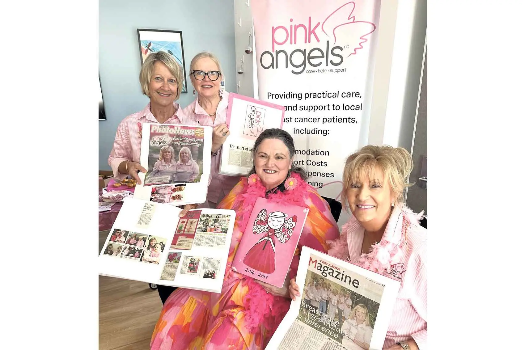 <p>Pink Angels: Sue Palmer, Lyndal McRae, founder Donna Falconer, and president Sue Gavenlock. Photo: Dubbo Photo News. </p>\\n