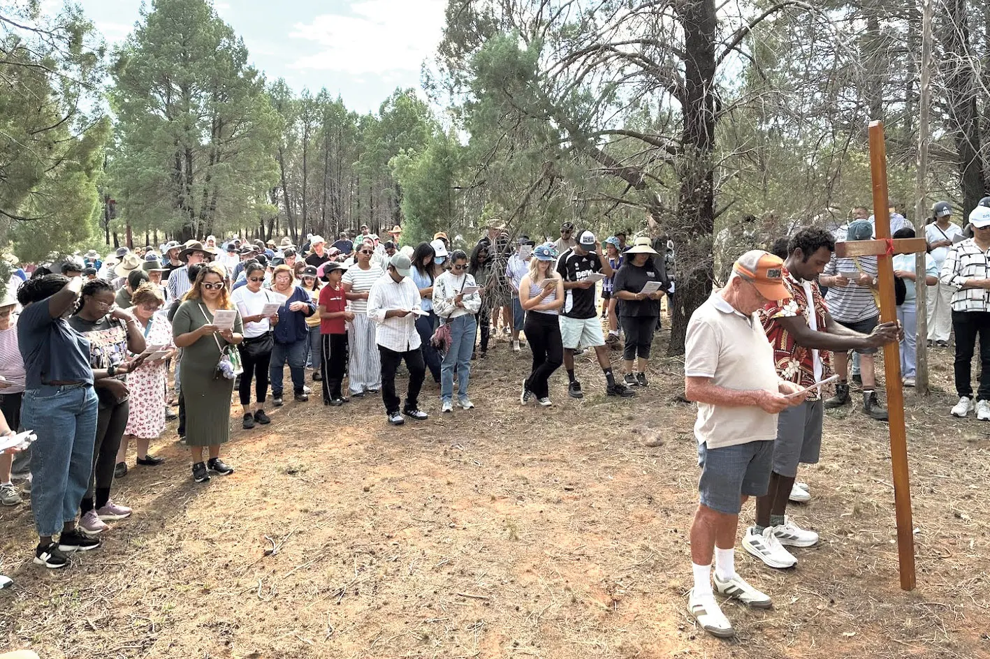 <p>Images of a tradition that spans over 45 years, Christians gathered at Mugga Hill, east of Dubbo on Good Friday for Stations of the Cross. Photo: Geoff Mann</p>\\n