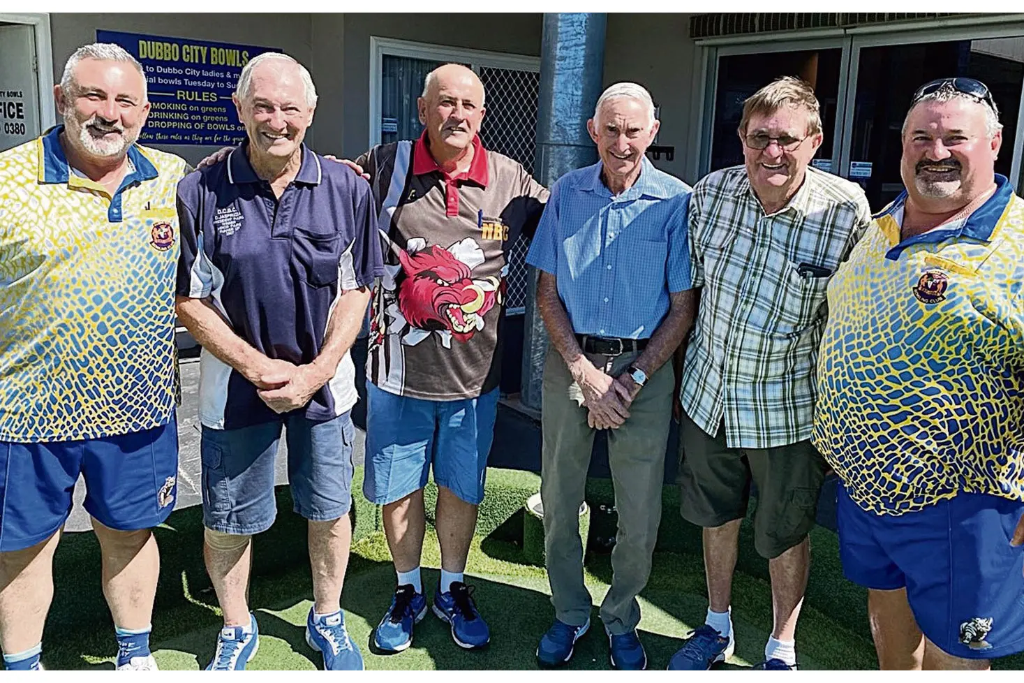 <p>Keen competitors but happy colleague, Wednesday morning social players at Dubbo City Bowls, from left, Nick Birbiles, Dennis Jassprizza, Steve Buttsworth, Frank Armstrong, Todd O\\'dea, and Norm Johnston. </p>\\n