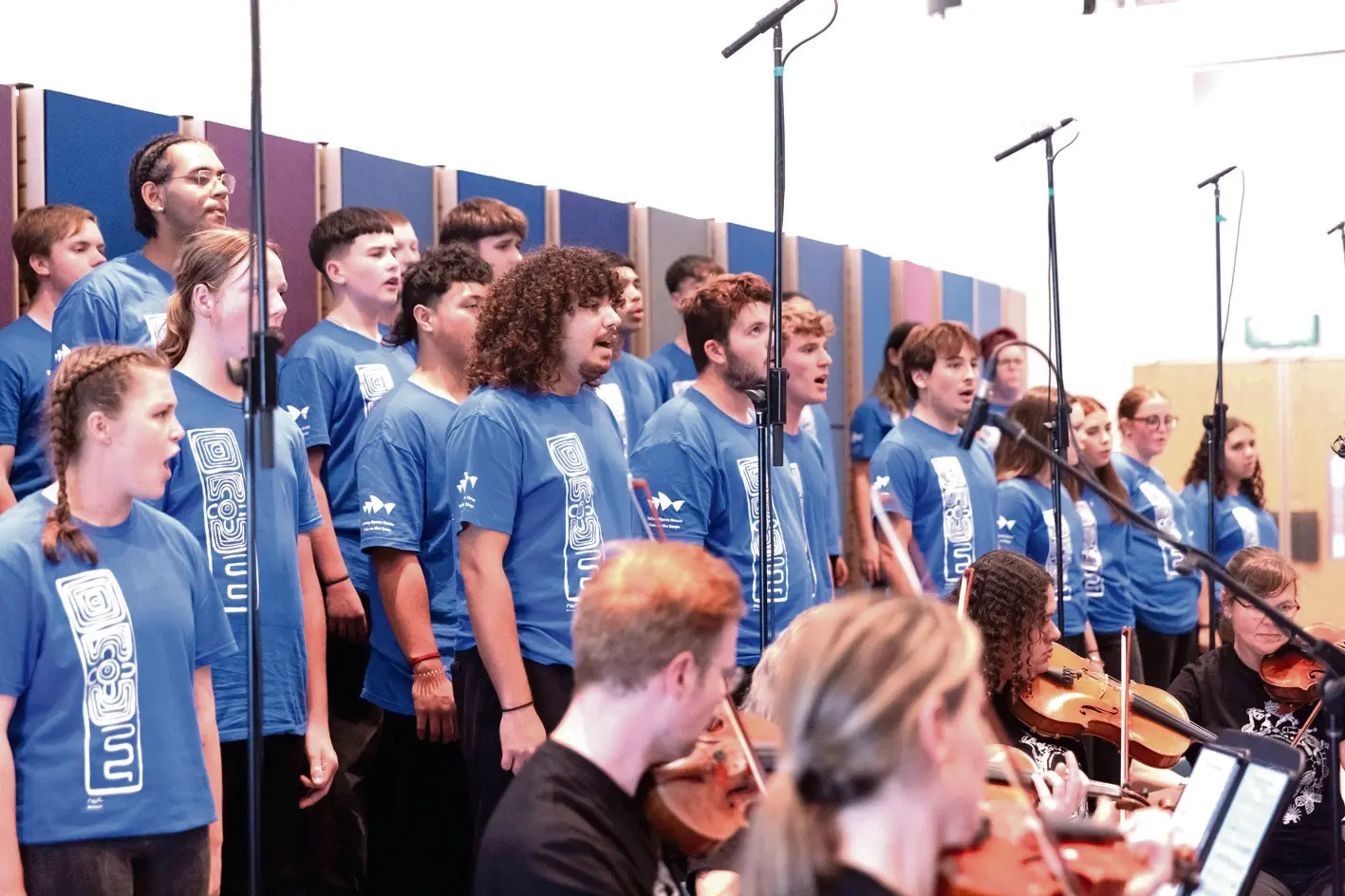 <p>Moorambilla Voices\\' choir recording the new album. Photo: Supplied. </p>\\n