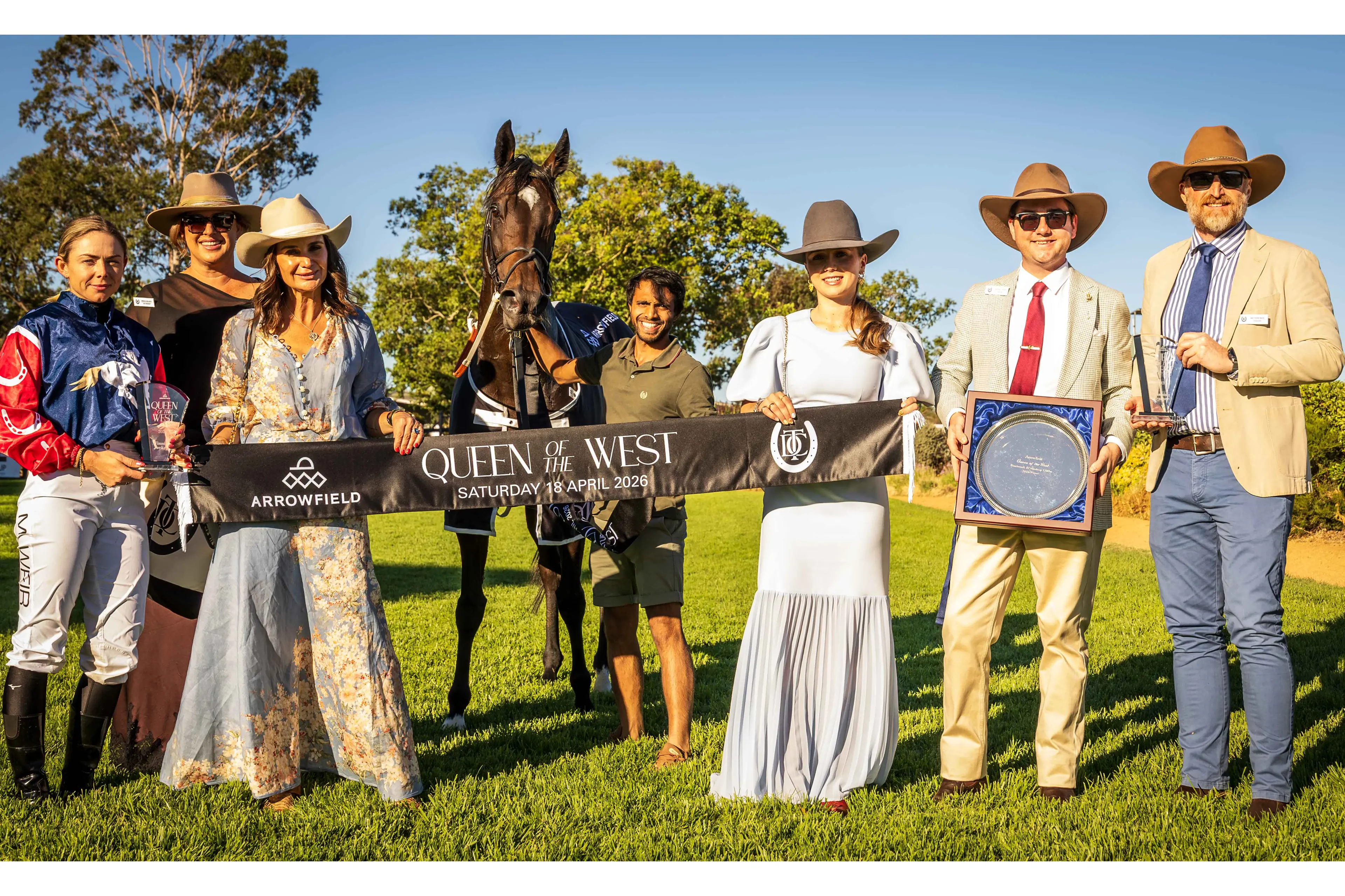 <p>Winner of Race 6 at Dubbo on April 18, Play My Song, in the post-race photo including jockey Mikayla Weir, far left. Photo: racingphotography.com.au</p>\\n
