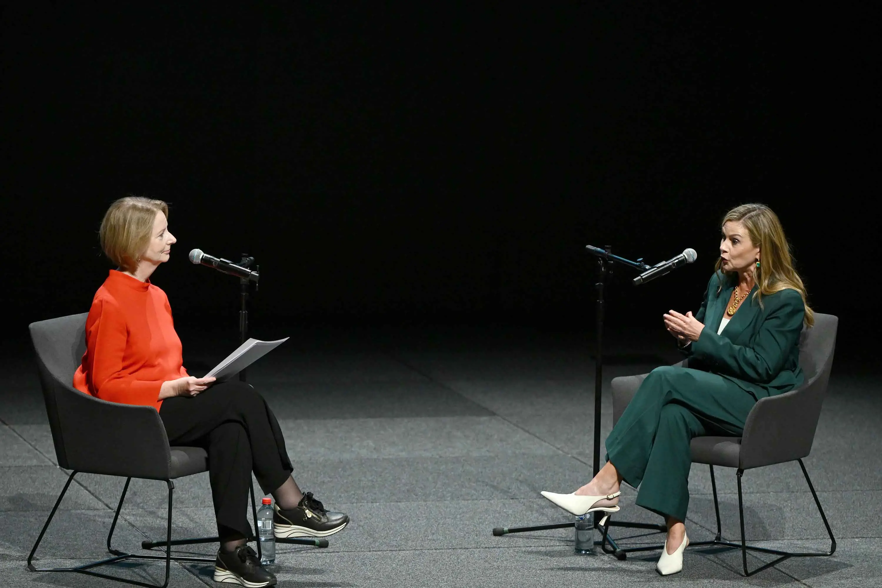 <p>\"The more they target me, the more I dig in,\" eSafety boss Julie Inman Grant says of her abusers. She is pictured, right, speaking with former prime minister Julia Gillard during the Women Deliver event in Melbourne this week. Photo: AAP/Joel Carrett</p>\\n